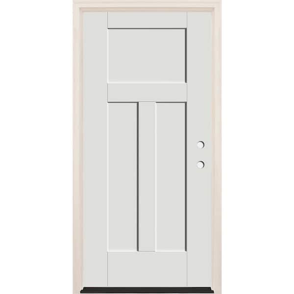Builders Choice 36 in. x 80 in. 3-Panel Craftsman Left-Hand Alpine Fiberglass Prehung Front Door w/6-9/16 in. Frame and Bronze Hinges