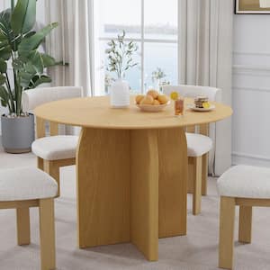 Round Oak Wood 42 in. Arched Cross Legs Dining Table Seats 4