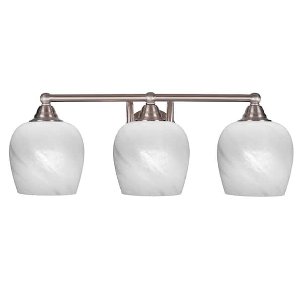 Unbranded Madison 7.75 in. 3-Light Bath Bar, Brushed Nickel, White Marble Glass Vanity Light