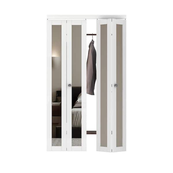 ARK DESIGN 48 in. x 80.5 in. 1-Lite Mirror and MDF White Prefinishied Closet Bifold Door with Hardware Kit