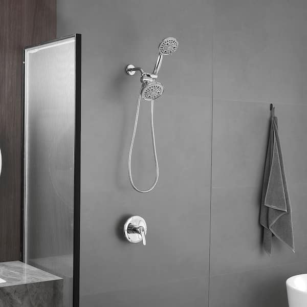 Single-Handle 8-Spray Dual Shower Faucet Set 1.8 GPM with Valve and Filtered Handheld Shower Head in. Polished Chrome