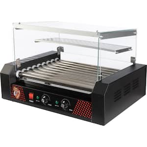 360 sq. in. Black Stainless-Steel Indoor Grill - Hot Dog Roller Machine with Bun Warmer and Cover