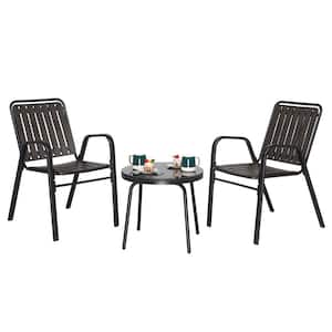 3-Piece Metal and Plastic Outdoor Bistro Set with Glass Table