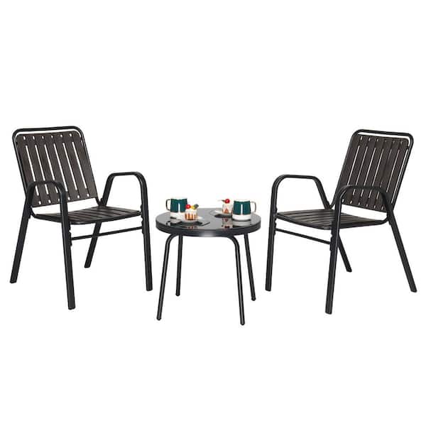 Karl home 3-Piece Metal and Plastic Outdoor Bistro Set with Glass Table