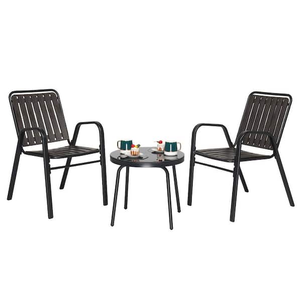 Winado 3-Piece Metal and Plastic Outdoor Bistro Set with Glass Table