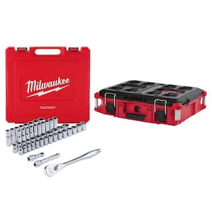 1/2 in. Drive SAE/Metric Ratchet and Socket Mechanics Tool Set (47-Piece) with PACKOUT 22 in. Tool Box