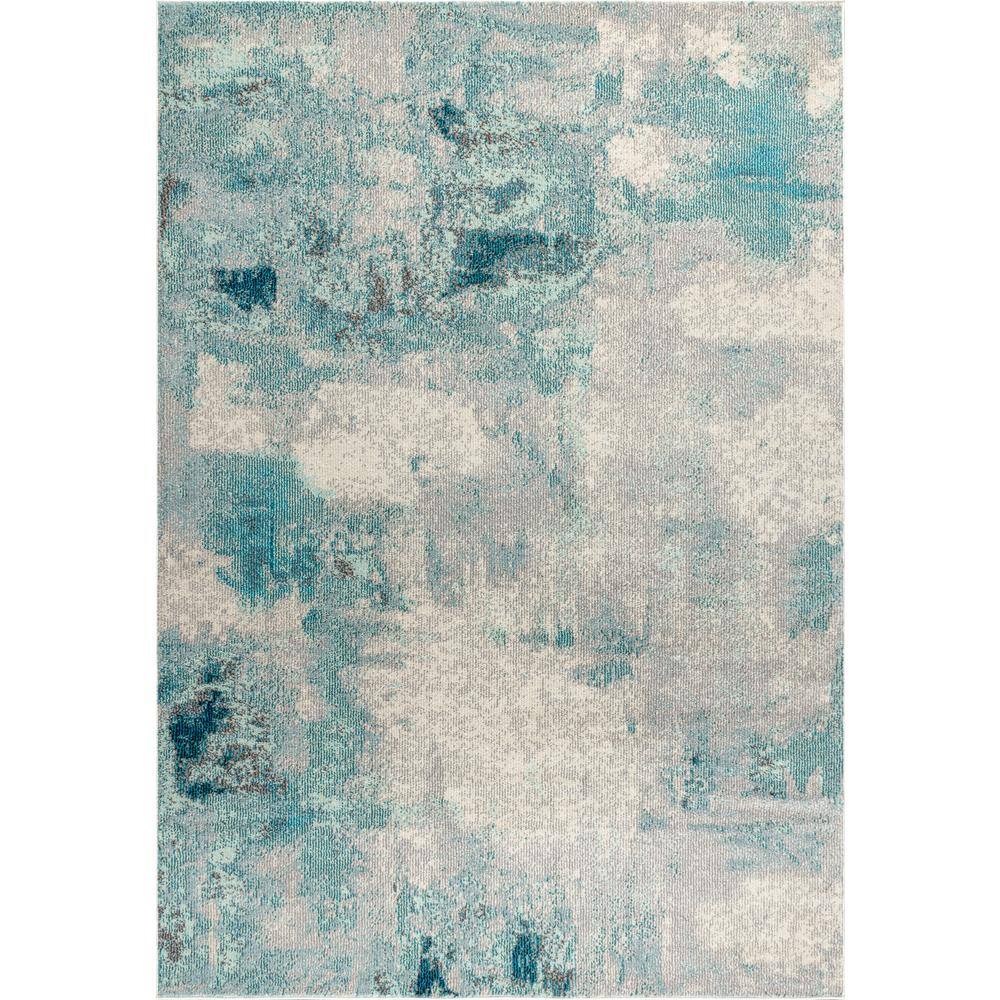 Serene Waters Abstract Cream/Blue Synthetic 3x5 Area Rug