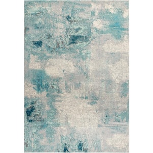 Contemporary Pop Modern Abstract Vintage Cream/Blue 4 ft. x 6 ft. Area Rug