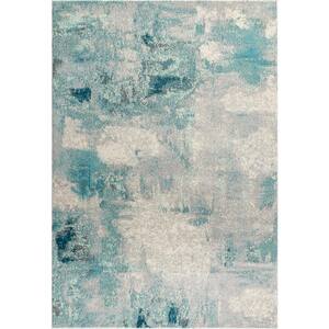 Contemporary Pop Modern Abstract Vintage Cream/Blue 8 ft. x 10 ft. Area Rug