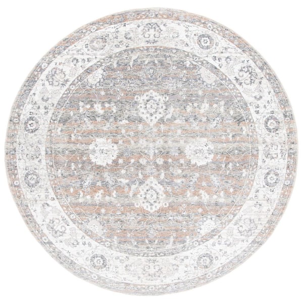 Webster 5 ft. x 5 ft. Gray/Beige Border Distressed Ornate Round Area Rug