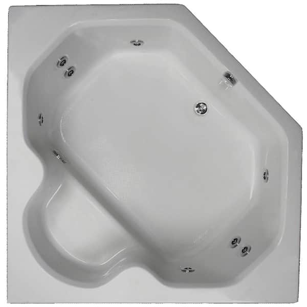Comfortflo 60 in. x 60 in. Acrylic Corner Drop-in Whirlpool Bathtub with Center Drain in Bone