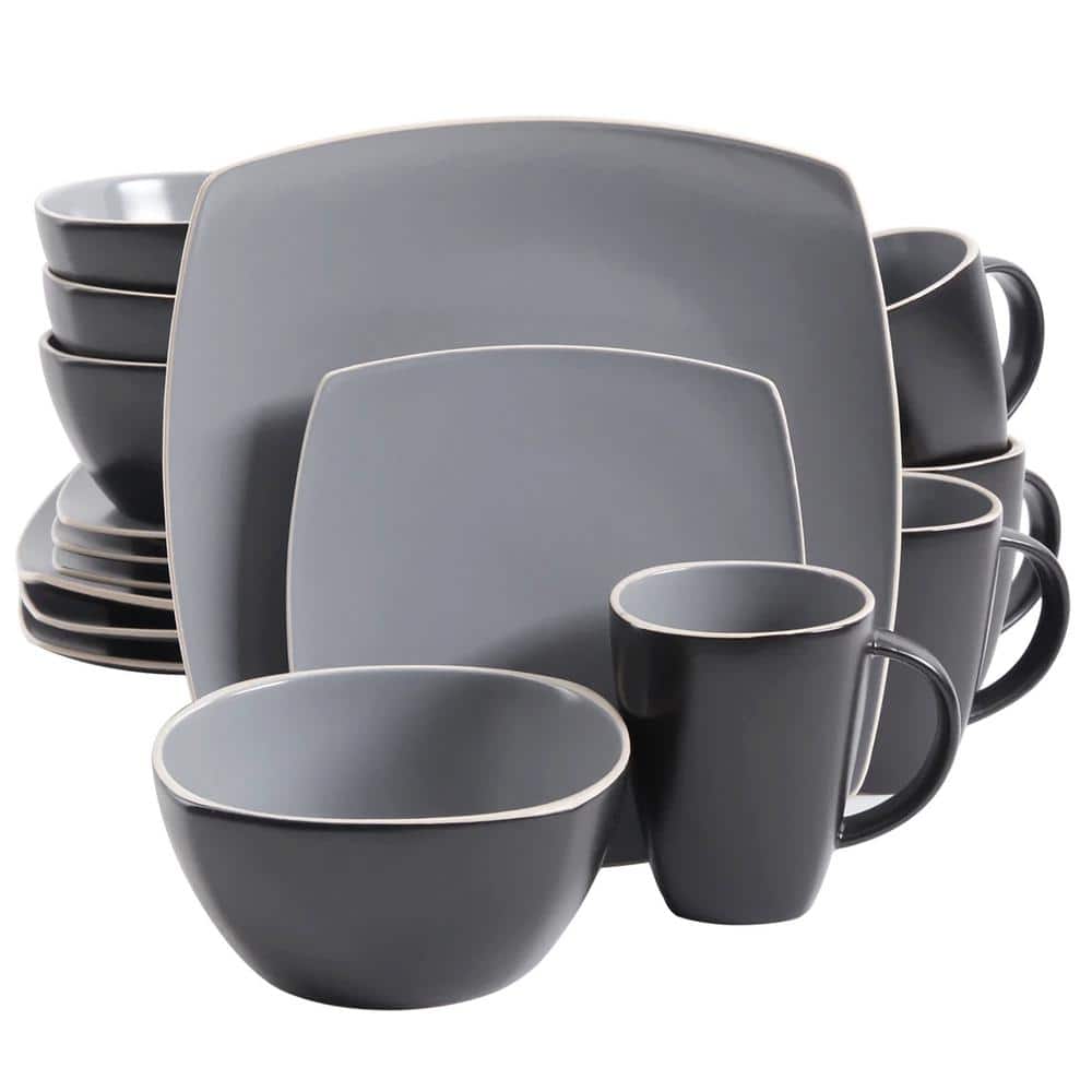 Gibson Home Soho Lounge 16-Piece Grey Matte Soft Square Stoneware ...