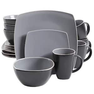 Soho Lounge 16-Piece Grey Matte Soft Square Stoneware Dinnerware Set