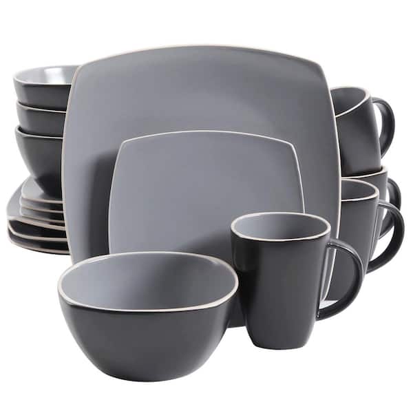 Gibson Home Soho Lounge 16-Piece Grey Matte Soft Square Stoneware Dinnerware Set