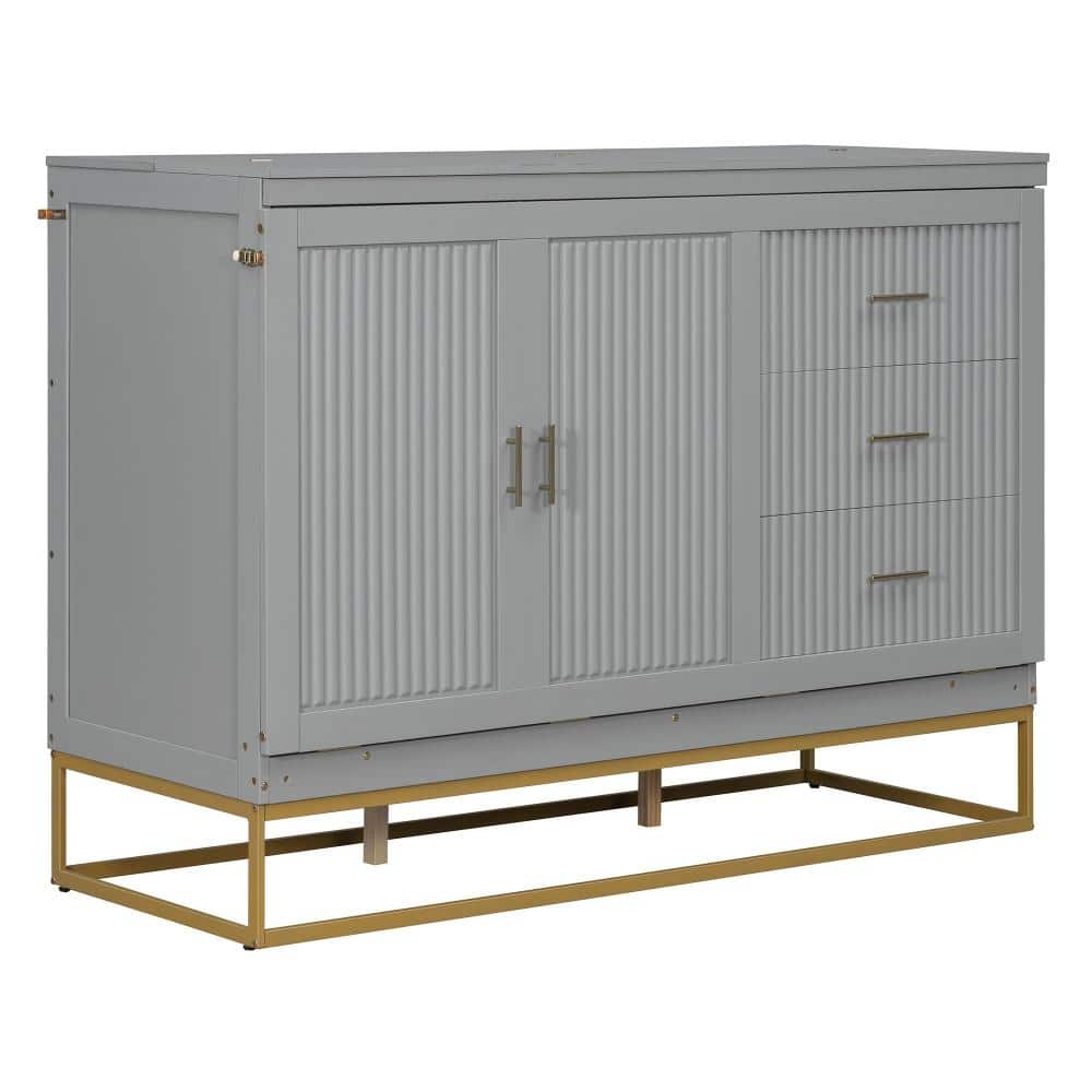 Gray Wood Frame Queen Murphy Bed with Wooden Doors, Fake Drawers & Metal Legs durable construction price history on PriceWatchPro