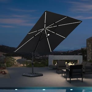10 ft.Square Cantilever Umbrella Solar Powered LED Aluminum Offset 360° Rotation Umbrella in Gray