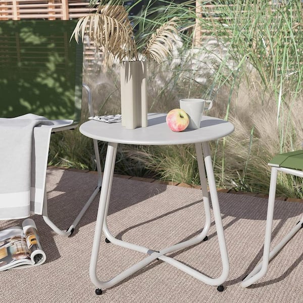 Yangming 18 in. White Steel Small Round Outdoor/Indoor Patio Side