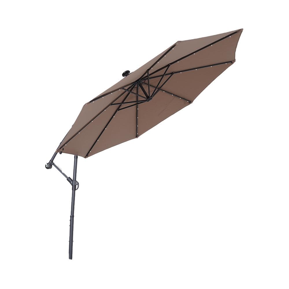 Outdoor 10 ft. Offset Cantilever Solar Patio Umbrella in Taupe with Crank