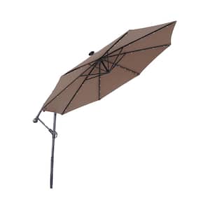 Outdoor 10 ft. Offset Cantilever Solar Patio Umbrella in Taupe with Crank