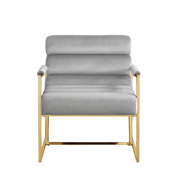 Inspired Home Maja Grey/Gold Accent Chair Upholstered, Stainless Steel Frame Velvet