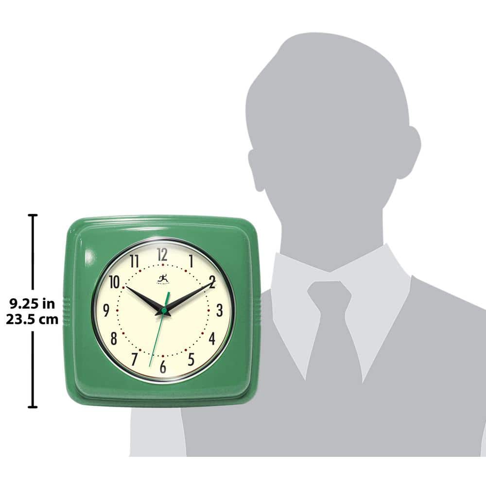 9.25" Green Retro Plastic Square Analog Wall Clock