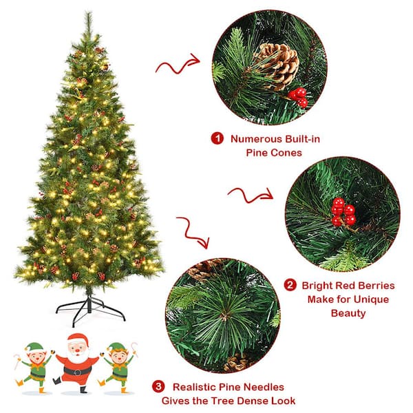 HOMESTOCK 6.5ft. Frosted Snow Flocked Prelit Artificial Christmas Tree with  Pine Cones, Foot Pedal, 650 Warm Light and Metal Stand 99332 - The Home  Depot