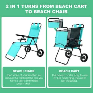 Beach Cart Chair - 2-in-1 Turns From Beach Cart to Steel Beach Chair - Large Wheels - Easy to Use - Large Capacity