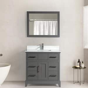 Genoa 36 in. W x 22 in. D x 36 in. H Bath Vanity in Grey with Engineered Marble Top in White with Basin and Mirror