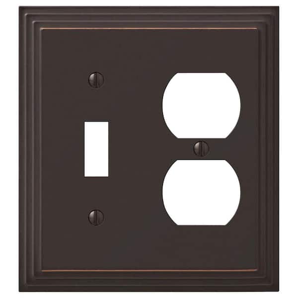 AMERELLE Tiered 2 Gang 1-Toggle and 1-Duplex Metal Wall Plate - Aged Bronze