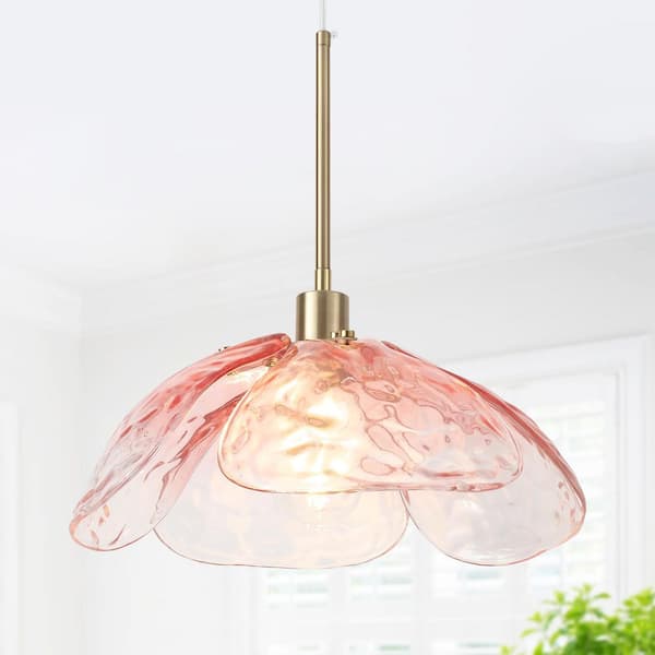 60 -Watt 1-Light Light Red Pendant Light with Glass Shade, Hanging Vintage Ceiling Light Fixture