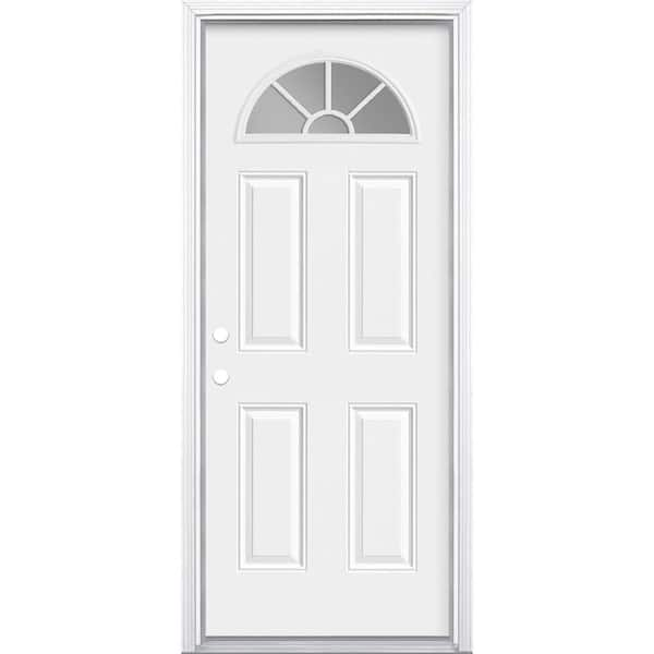 Masonite 32 in. x 80 in. Premium Fan Lite Right-Hand Inswing Primed Steel Prehung Front Exterior Door with Brickmold