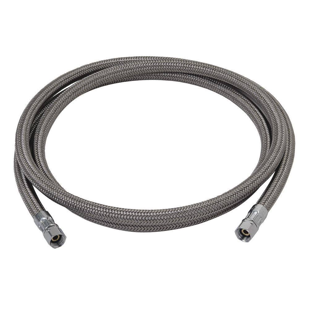 Highcraft 24 Inch Stainless Steel Braided Ice Maker Supply Line 2 Ft with  Two 1/4 Fittings on Both Ends, No Lead