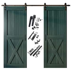 30 in. x 96 in. X-Frame Royal Pine Double Pine Wood Interior Sliding Barn Door with Hardware Kit, Non-Bypass