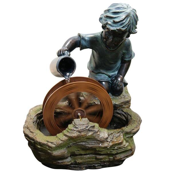 Alpine Corporation 20 in. Boy with Wheel Fountain