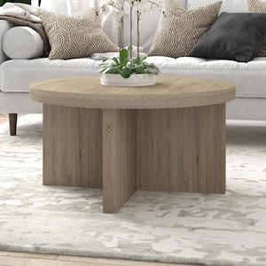 Elna 33 in. Antiqued Gray Oak Round MDF Top Coffee Table