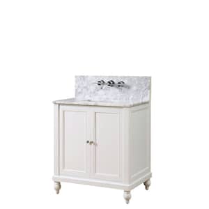 Classic Premium 32 in. Vanity in Pearl White with Marble Vanity Top in White Carrara with White Basin
