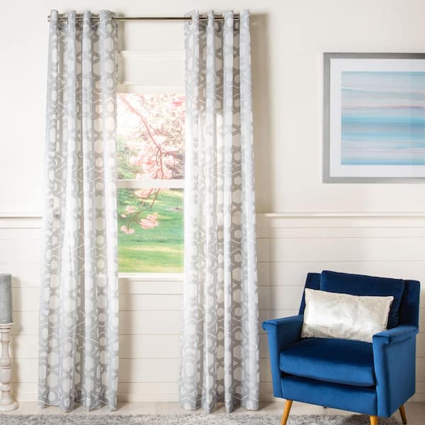 Gray Geometric Grommet Sheer Curtain - 52 in. W x 84 in. L