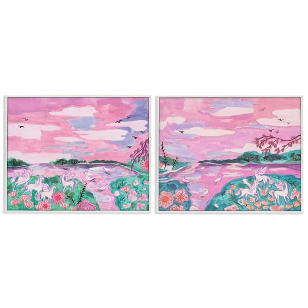 Unicorn Nature Whimsy by Melissa Wang 2 Pieces White Framed Fantasy Giclee Art Print 24 in. x 30 in.