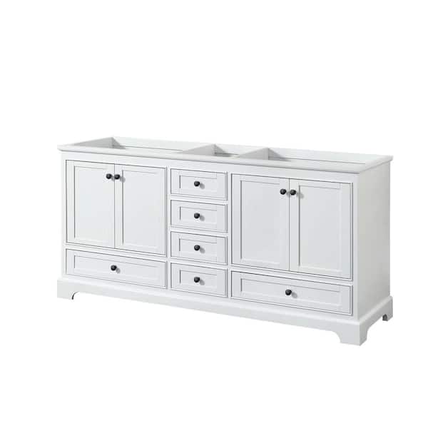 Wyndham Collection Deborah 71 in. W x 21.5 in. D x 34.25 in. H Double Bath Vanity Cabinet without Top in White