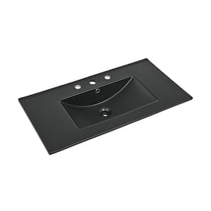 36 in. W x 5.5 in. D Ceramic Vanity Top in Matte Black with 3-Holes