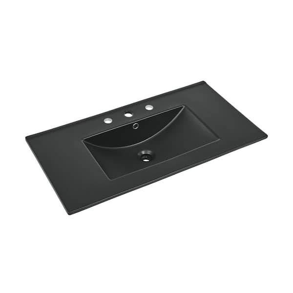 Swiss Madison 36 in. W x 5.5 in. D Ceramic Vanity Top in Matte Black with 3-Holes