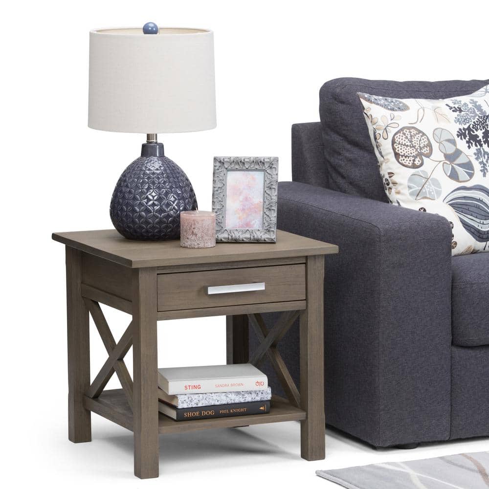 Farmhouse Gray Contemporary Square End Table with Storage