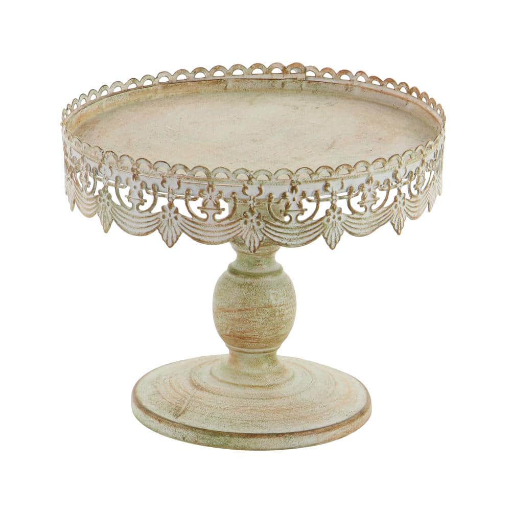 White Metal Lace Trim Pedestal Cake Stand, 10"