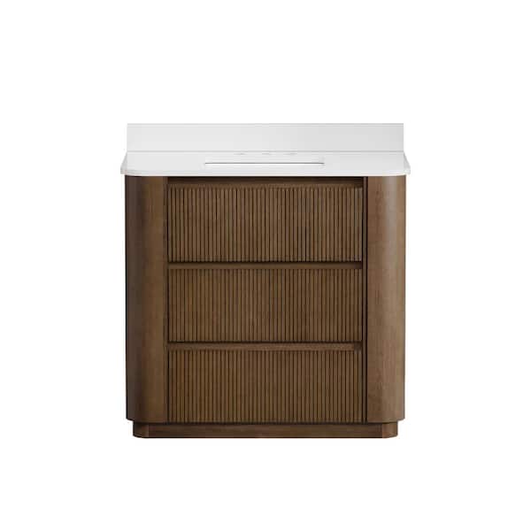 Wilsham 37 in. Single Sink Freestanding Bathroom Vanity in American Oak with White Quartz Top (Assembled)