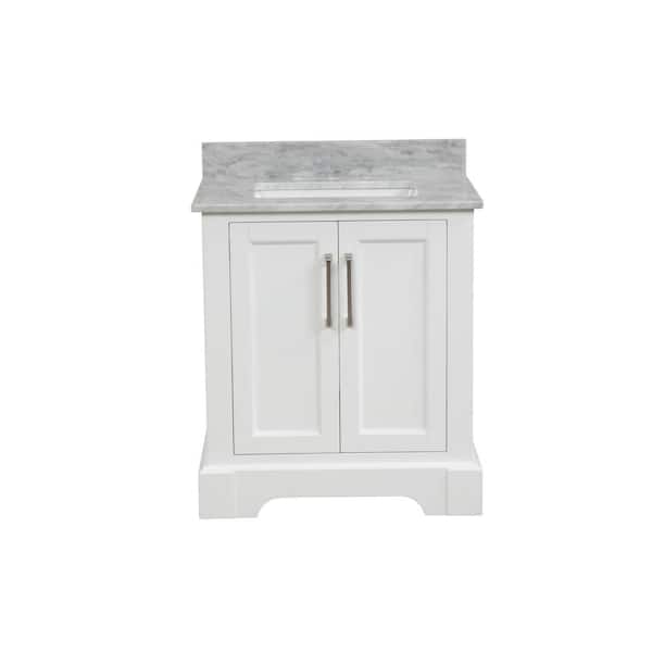 Maincraft Free-Standing 30 in. W x 21.5 in. D x 33 in. H Bath Vanity in White with White Carrara Marble Top with Basin
