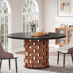 BYBLIGHT Roesler Farmhouse Black Wood 47 in. W Pedestal Dining Table ...