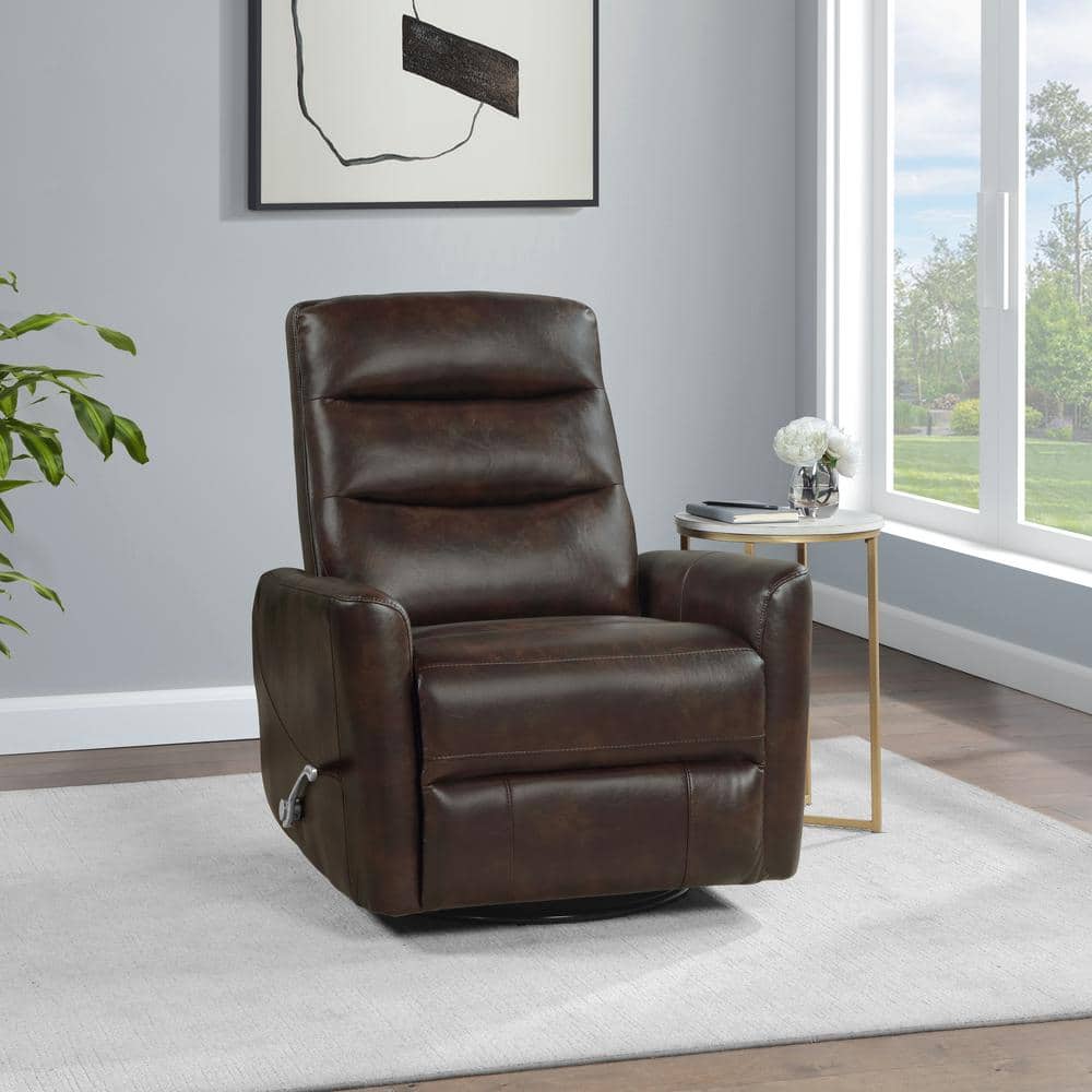Takami Brown Faux Leather Swivel Recliner with Adjustable Headrest