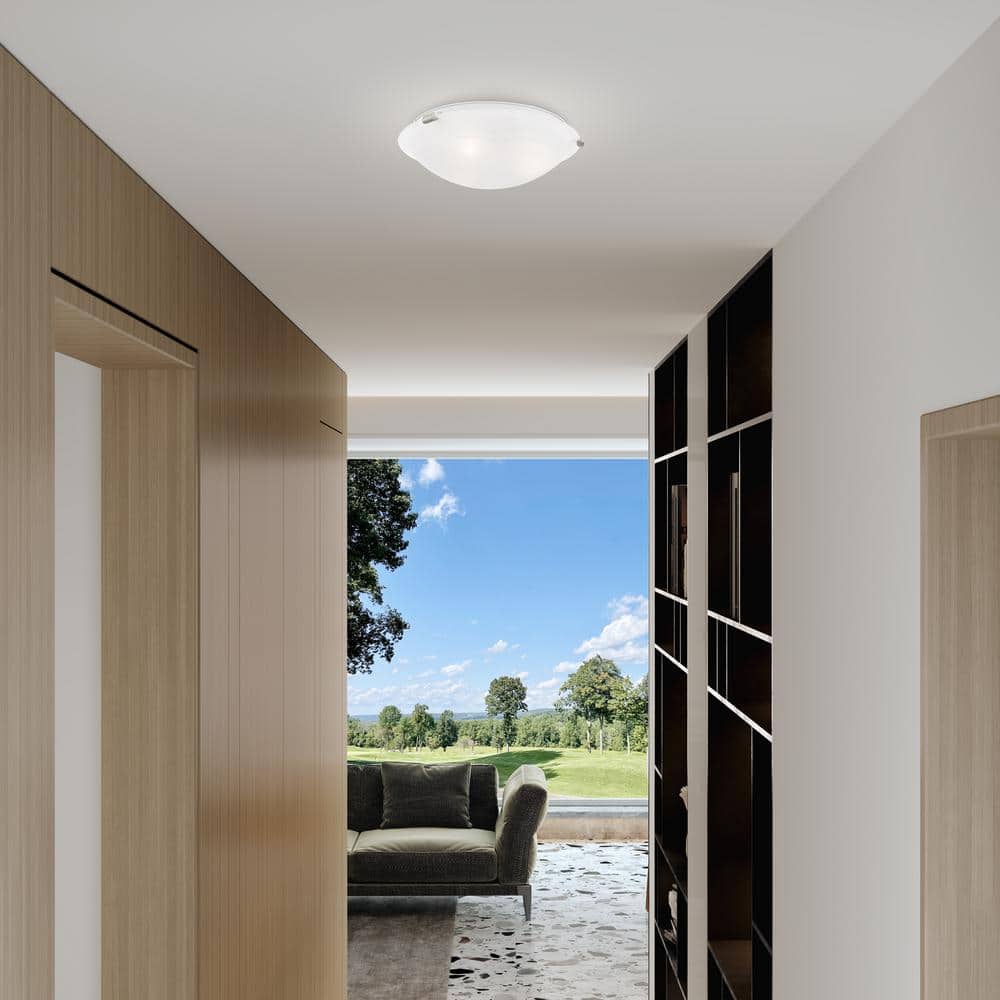 Transitional Brushed Nickel 3-Light Flush Mount with White Alabaster Glass