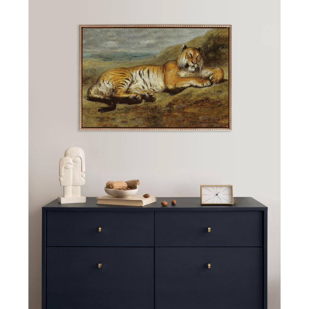 Gold Framed Resting Tiger Canvas Wall Art, 23"x33"