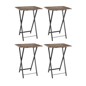 26 in. Brown Metal Outdoor Dining Foldable Snack Tray Table (4-Piece)
